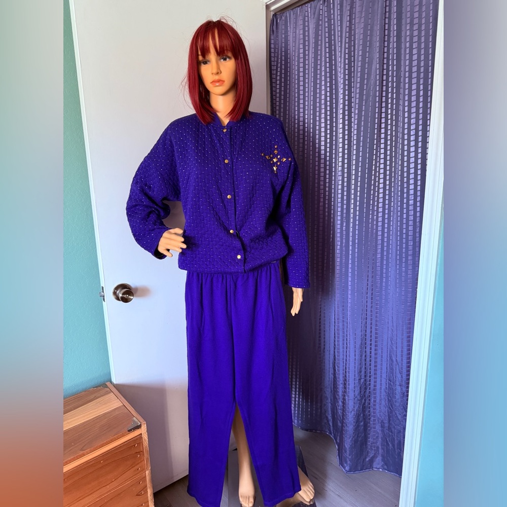 Kathleen Usherwood for I. Magnin Purple Quilted Oversized Set Jacket Pants S-L